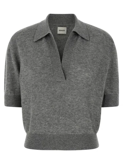 Khaite Grey Shrunken Jo Polo Shirt In Gray