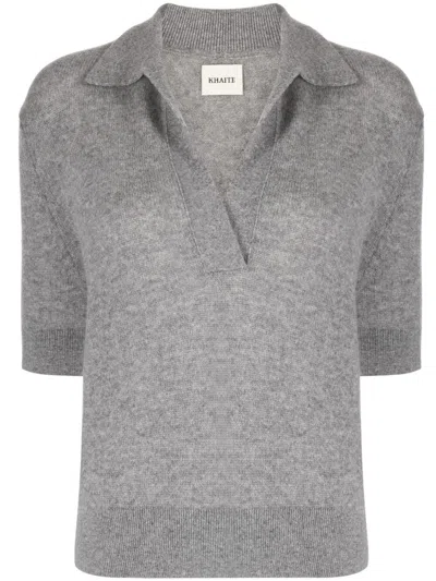 Khaite "shrunken Jo" Polo Sweater In Gray