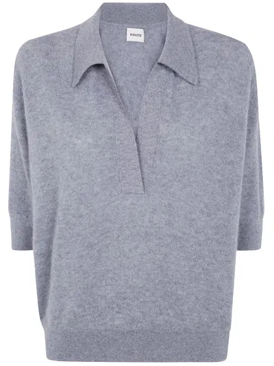 Khaite "shrunken Jo" Polo Sweater In Gray