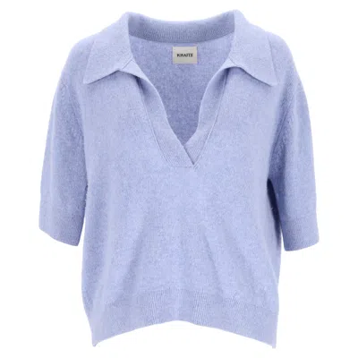 Khaite Shrunken Jo Polo Sweater In Light Blue Cashmere