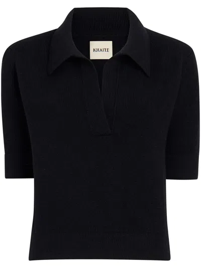 Khaite Shrunked Jo Cashmere-blend Polo Sweater In Black