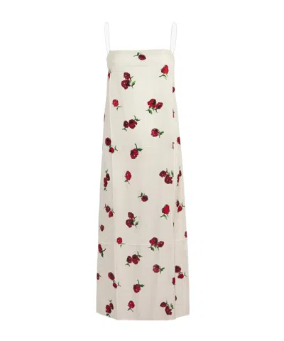 Khaite Sicily Dress In Cream With Raspberry Print In Multi