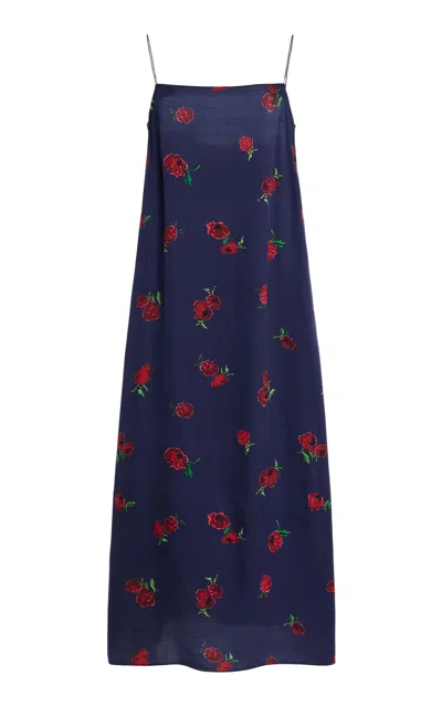 Khaite Sicily Printed Silk Midi Dress In Blue