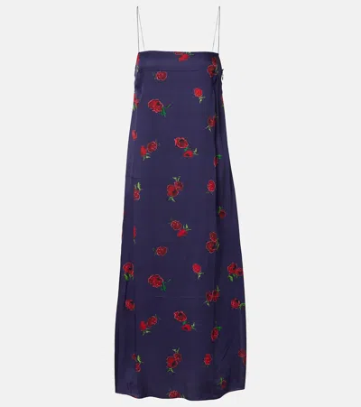 Khaite Sicily Dress In Amethyst With Raspberry Print In Blue