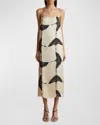 Khaite Sicily Printed Twill Midi Dress In Cream  Black