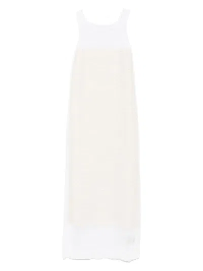 Khaite Miriele Tweed-paneled Knitted Maxi Dress In White