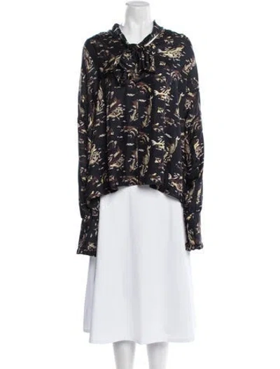 Pre-owned Khaite Silk Floral Print Blouse In Black