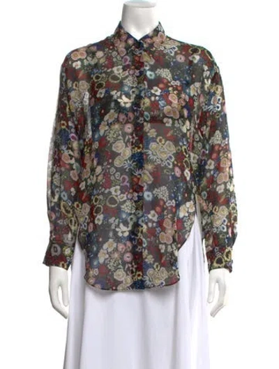 Pre-owned Khaite Silk Floral Print Blouse In Black