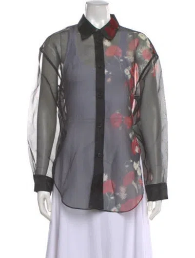 Pre-owned Khaite Silk Floral Print Blouse In Gray