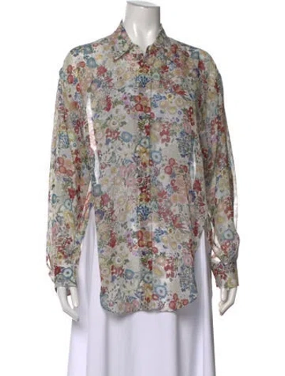 Pre-owned Khaite Silk Floral Print Blouse In Multicolor