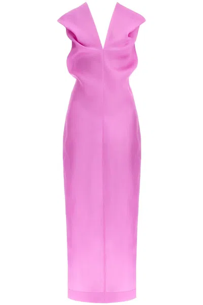 Khaite Ima Gathered Silk-gazar Midi Dress In Orchid