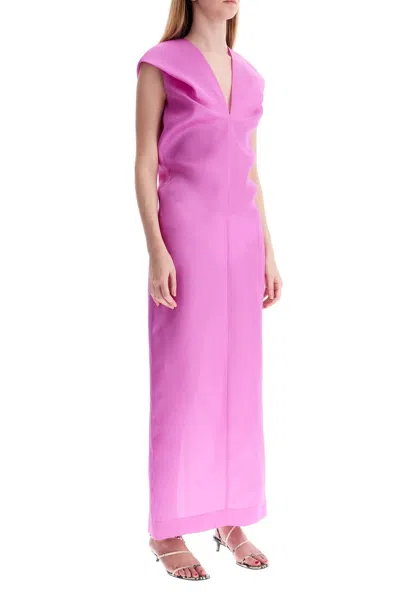 Khaite Ima Gathered Silk-gazar Midi Dress In Orchid