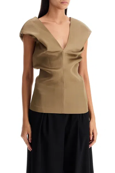 Khaite Silk Organza Top With Back Zip In Gold