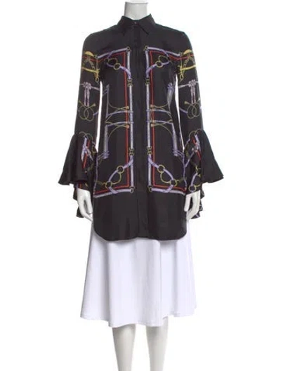 Pre-owned Khaite Silk Graphic Print Blouse In Black