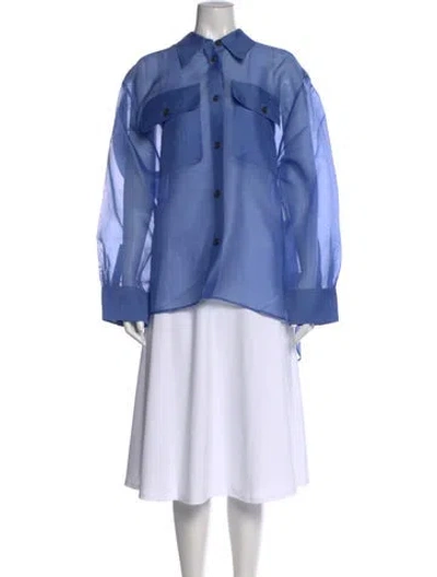 Pre-owned Khaite Silk Long Sleeve Blouse In Blue