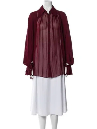 Pre-owned Khaite Silk Long Sleeve Blouse In Burgundy