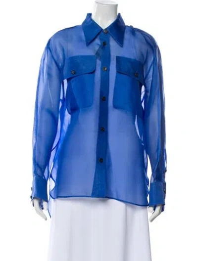 Pre-owned Khaite Silk Long Sleeve Blouse W/ Tags In Blue