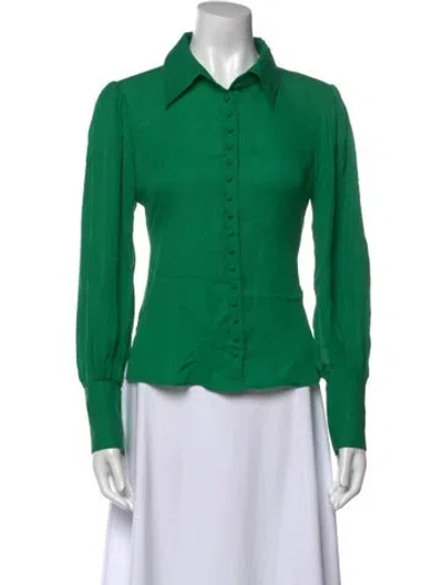 Pre-owned Khaite Silk Long Sleeve Button-up Top In Green
