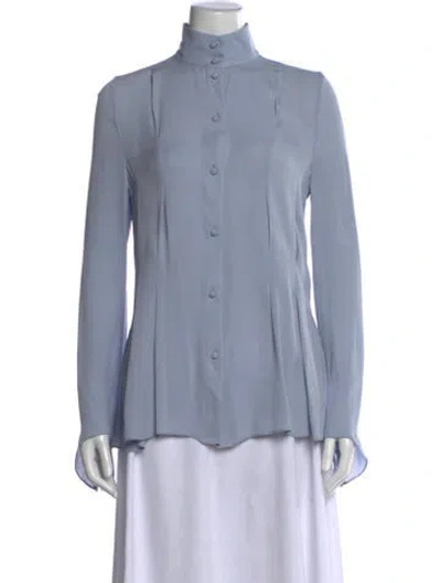 Pre-owned Khaite Silk Mock Neck Blouse W/ Tags In Blue