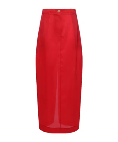 Khaite Silk Organza Long Skirt In Red