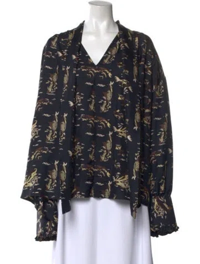 Pre-owned Khaite Silk Patterned Blouse In Black