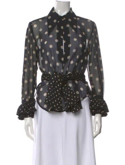 Pre-owned Khaite Silk Polka Dot Print Blouse In Black
