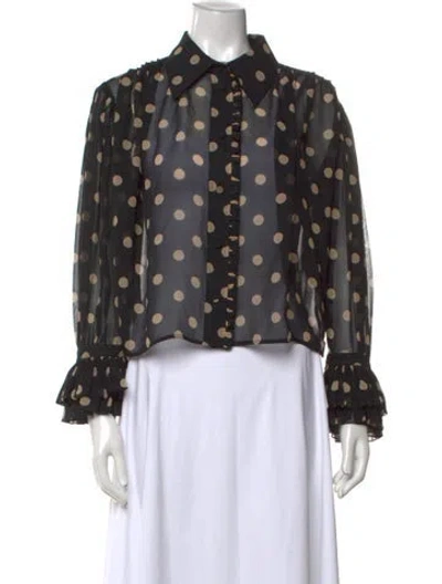 Pre-owned Khaite Silk Polka Dot Print Blouse In Black