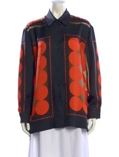 Pre-owned Khaite Silk Polka Dot Print Button-up Top In Orange