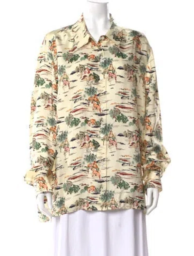 Pre-owned Khaite Silk Printed Blouse In White
