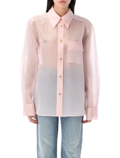 Khaite Silk Shirt With Point Collar In Pink