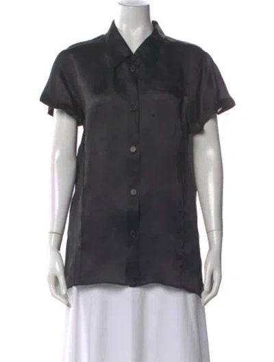 Pre-owned Khaite Silk Short Sleeve Button-up Top W/ Tags In Black