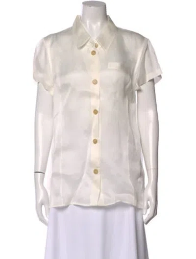 Pre-owned Khaite Silk Short Sleeve Button-up Top In White