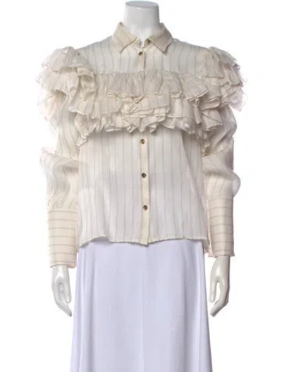 Pre-owned Khaite Silk Striped Blouse In White