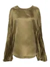 Khaite Quico Balloon-sleeve Oversized Silk Blouse In Green