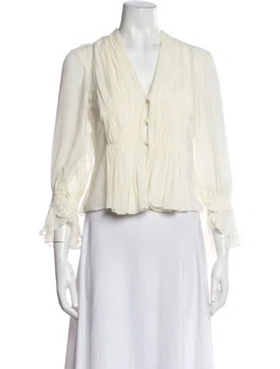 Pre-owned Khaite Silk V-neck Blouse In Neutral