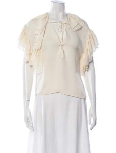 Pre-owned Khaite Silk V-neck Blouse In Neutrals