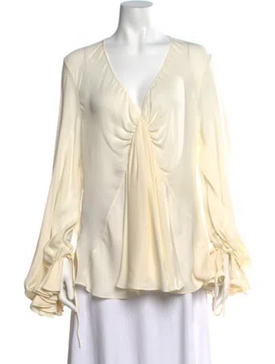 Pre-owned Khaite Silk V-neck Blouse In Neutrals
