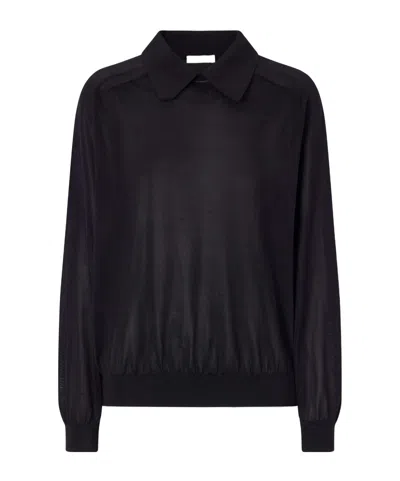 Khaite Alexa Silk-knitted Polo Sweater In Black