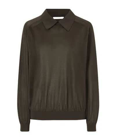 Khaite Alexa Silk-knitted Polo Sweater In Brown