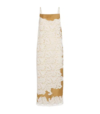 Khaite Silk-lace Nevis Midi Dress In Gold