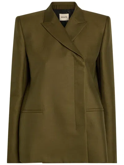 Khaite Silvannah Double-breasted Wool And Silk-blend Blazer In Green