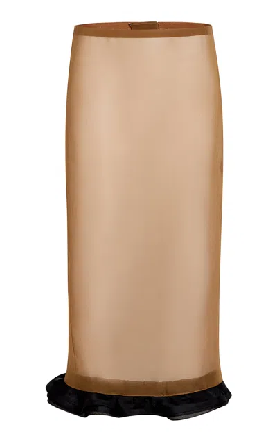 Khaite Simbie Wavy-hem Silk Midi Skirt In Brown