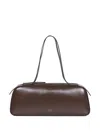 Khaite Simona Crackle Patent Elongated Tote Bag In Brown