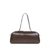 Khaite Simona Crackle Patent Elongated Tote Bag In Brown