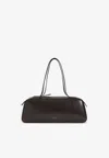 Khaite Simona Crackle Patent Elongated Tote Bag In Brown