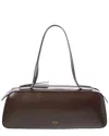 Khaite Simona Crackle Patent Elongated Tote Bag In Brown