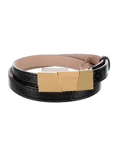Pre-owned Khaite Skinny Embossed Leather Belt In Black