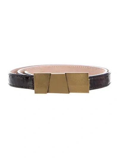 Pre-owned Khaite Skinny Embossed Leather Belt In Black