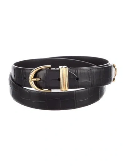Pre-owned Khaite Skinny Embossed Leather Belt In Black