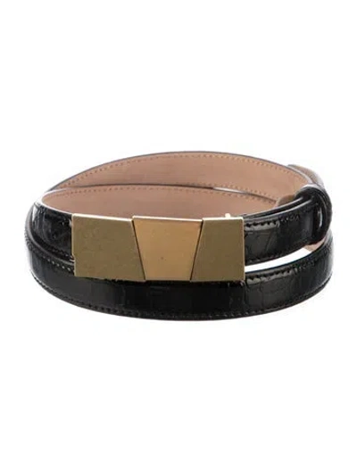 Pre-owned Khaite Skinny Embossed Leather Belt In Black